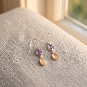 Pendientes Colgantes de Amatista y Citrino Naturales, Plata de Ley 925, Hechos a Mano, con Piedras Preciosas, Elegantes, para Regalo - Product Image 5