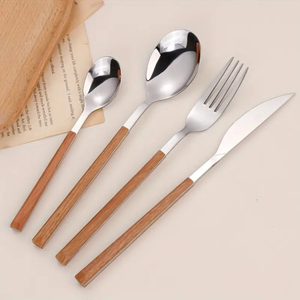Luxury Gold Plated Stainless Steel <b>Flatware</b> Sets with Wood Handles Mirror Polish Modern Design Decorative Cutlery Set On Sale - Product Image 4