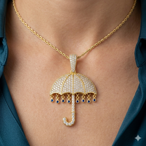 Collier fin personnalisé, design tendance, en argent 925, avec petit pendentif parapluie et diamant de laboratoire, pour enfants - Product Image 2