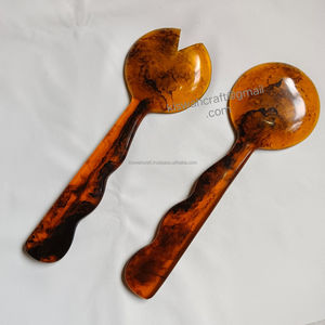 ชุดช้อนสลัดเรซิ่นทำมือ ลายคลื่นวน สีเหลือง/น้ำตาล/ส้ม ใช้กับเครื่องล้างจานได้ ปลอดสาร BPA สำหรับใช้ในบ้านและเชิงพาณิชย์ - Product Image 1