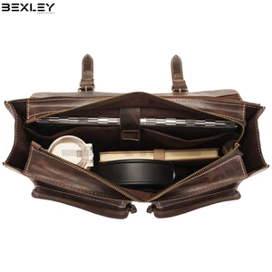 Nuevo Maletín de Cuero Vintage de Moda con Bolsillos de Doble Hebilla, Logotipo Personalizado, Cierre de Cremallera de Cuero Genuino, Bolsas para Portátil - Product Image 3