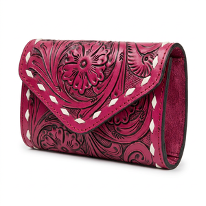 2026 Handmade Genuine <b>Leather</b> Bohemian Floral Embossed Multi-Card Slot Wallet Fold Short Length Portable RFID Blocking Daily Use - Product Image 2