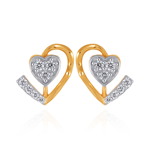 Boucles d'oreilles en or jaune 18 carats en forme de cœur avec diamants blancs, bijoux romantiques pour femmes à porter au quotidien - Product Image 1