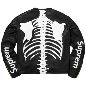 <b>Gothic</b> Skeleton Leather <b>Jacket</b> Black Genuine Cowhide Leather Motorcycle <b>Jacket</b> Wholesale OEM ODM - Product Image 2