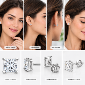 Pendientes de lujo de plata 925 con moissanita de corte princesa, engaste de garra clásico, joyería fina, regalo para bodas y fiestas, personalizado - Product Image 6
