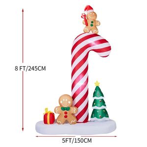 Decorazioni Natalizie da Giardino Gonfiabili Giganti: Bastoncino di Zucchero e Omino di Pan di Zenzero Illuminati 2-in-1, Design Divertente, 2,5 m - Product Image 4