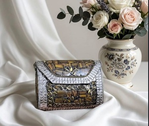 Indian Handicraft <b>Silver</b>-Plated Rectangle Metal Handmade <b>Clutch</b> Mosaic Design Women-Valentine's/Mother's Day/Thanksgiving - Product Image 3