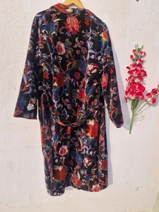 Bata de terciopelo de lujo india para mujer, estilo kimono, para el desayuno, abrigo largo de verano - Product Image 3