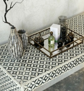 Table console en marbre avec incrustations d'os artistiques, motif géométrique, table de luxe pour entrée, table d'appoint moderne pour salon - Product Image 4