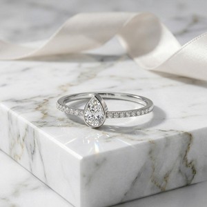 0.45CTW Pear Round Bezel Pave Solitaire Setting Minimalist <b>Diamond</b> <b>Ring</b> - Product Image 3