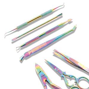 Professionnel double tête en acier inoxydable coloré cuticule poussoir cuillère ongles cuticules poussoirs éplucheur grattoir manucure pince - Product Image 3