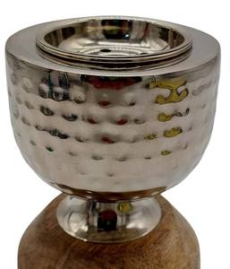 Encensoir en métal martelé et bois, de luxe, argenté, Bakhoor, rond, moderne, pour la maison, le bureau, la décoration de table, vente en gros - Product Image 1