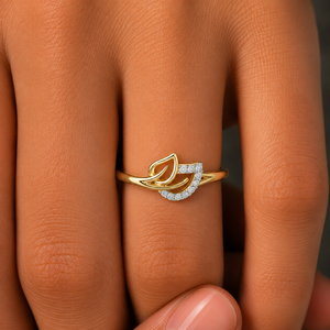 Bague double feuille en or jaune 14K 18K avec diamants de laboratoire taille brillant rond DEF VVS, pavée de diamants pour mariage, vente en gros OEM - Product Image 2