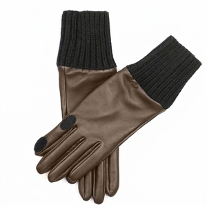 Brown Leather <b>Touchscreen</b> <b>Gloves</b> With Knit Cuff Winter Warm Daily Use - Product Image 3