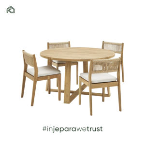 Natural <b>Teak</b> Modern Eco-Friendly Outdoor <b>Garden</b> Dining Set 4-Piece Woven Rope Dining <b>Chairs</b> Removable Cushions Made Indonesia - Product Image 1