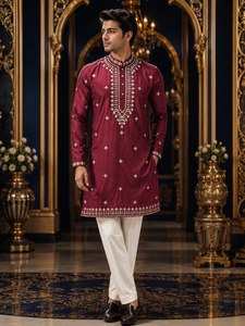 AARIKA TEXTILE – Nouvelle collection de pyjamas et kurta de luxe en soie pure brodée pour homme, avec travail au fil métallisé, idéale pour les mariages traditionnels et les occasions festives, livraison rapide - Product Image 2