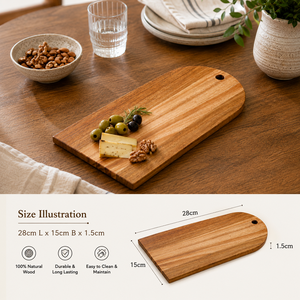 Planche à découper en bois naturel 28cm x 15cm x 1.5cm |   Planche à découper de cuisine durable avec trou de suspension |   Service et préparation des aliments - Product Image 3