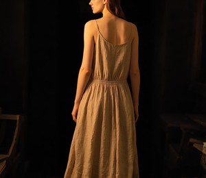 Linen Spaghetti-Strap Maxi Dress with Back Elastic Waist Summer Sundress Boho <b>Beach</b> Linen Maxi Dress for Women Handmade Dress - Product Image 3