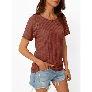 2025 2025, Túnica de moda para mujer, manga corta, cuello redondo, Tops informales elegantes, ropa de verano transpirable y fina - Product Image 2