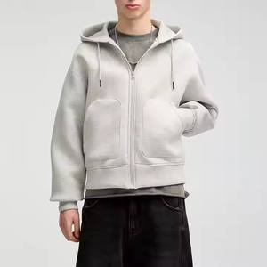 Heather Grey Color Cropped Zip Up Hoodie Cotton Sweatshirt Personalized Printing Streetwear Zipper <b>Crop</b> <b>Top</b> Hoodie for Unisex - Product Image 1