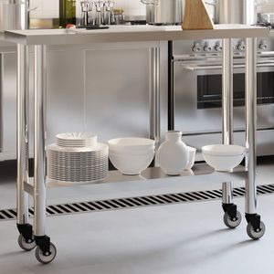 Tavolo da lavoro cucina commerciale con ruote 43.3 \ "x11.8 \" x33.5 \ "fabbricazione in acciaio inox - Product Image 1
