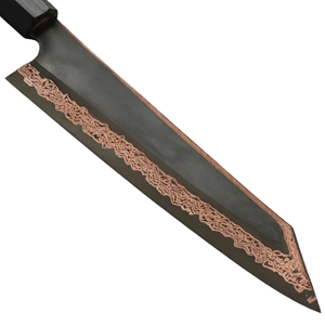 Cuchillo de Cocina con Patrón Damasco de Cobre, Mango Negro, Hoja Recta, Herramienta Profesional para Rebanar - Product Image 6