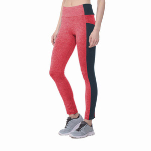 Leggings de sport taille haute rouge mélangé, anti-transpiration, avec bande latérale contrastante pour femme, course et fitness - Product Image 3