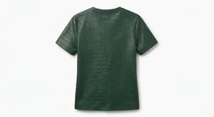 T-shirt décontracté vert à col en V et manches courtes pour femme, effet cuir motif crocodile - Product Image 4