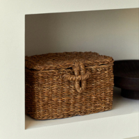 Panier de rangement en jonc de mer avec couvercle, panier de rangement fait main, vente en gros, écologique, fabriqué au Vietnam