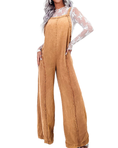 Women's Light Blue Denim Overalls High Waist Wide Leg Loose Fit Sleeveless Casual Summer <b>Jumpsuit</b> With Lace Trim - Product Image 6