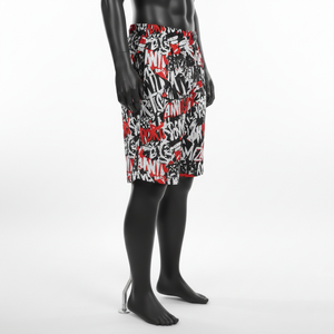 กางเกงว่ายน้ำผ้าโพลีเอสเตอร์เนื้อนุ่ม ระบายอากาศได้ดี สีแดง ดำ ขาว ลายสตรีท พิมพ์ลายแบบซับลิเมชั่น ปักโลโก้แบบทอตามสั่ง กางเกงขาสั้นตาข่ายสำหรับผู้ชาย - Product Image 4