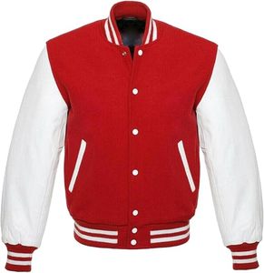 Best <b>Plus</b> <b>Size</b> Varsity Lettermen Baseball <b>Jacket</b> 100% Cotton Body Leather Sleeves Stand Collar Front <b>S</b>-XL All Colors Available - Product Image 2