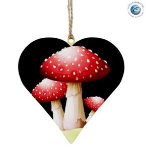 Heart Shaped Mushroom Print Christmas Ornament Classic Style Handicraft Woodland Mushroom Heart Hanging Decor - Product Image 1