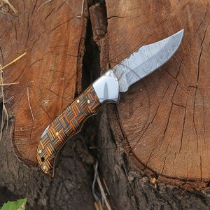 TARJ ENTERPRISES Navaja de bolsillo plegable de acero de Damasco hecha a mano, con mango de madera personalizado, punta de caída, EDC, supervivencia, industrial - Product Image 3