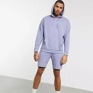 Top Trend Best Quality Unique Simple Style Men's 100% Cotton Fleece Streetwear <b>Lightweight</b> <b>Hoodie</b> Shorts Set Autumn Casual Wear - Product Image 3
