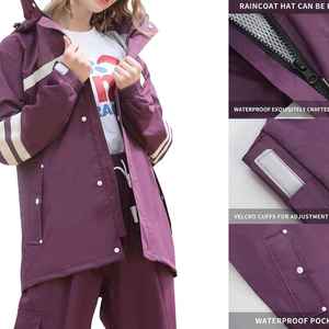 Traje Impermeable Morado para Mujer con Franjas Reflectantes, Ropa de Senderismo para Exteriores, Conjunto Casual de Chaqueta y Pantalones Impermeables - Product Image 2