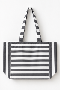 Bolsa de Lona a Rayas Blancas y Negras, Gran Capacidad, Abertura Superior, Bolso de Hombro para Playa, Viajes y Compras - Product Image 1