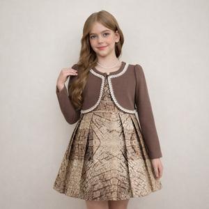 Ensemble de robes de soirée pour filles, design OEM, veste <span class=keywords><strong>boléro</strong></span> marine, robe de princesse en jacquard de luxe, robes de cérémonie pour filles de 2 à 10 ans - Product Image 2