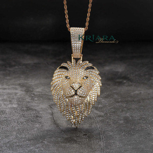 Gold Plated Lion Head Pendant With Crystal Rhinestones Hiphop Charm For <b>Men</b> Animal Themed Jewelry - Product Image 3