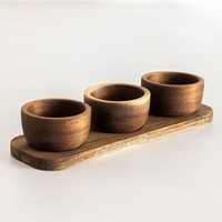 Plateau et bol de service en bois à prix abordable, plat à sauce en bois fait main pour restaurant, ensemble de condiments en bois