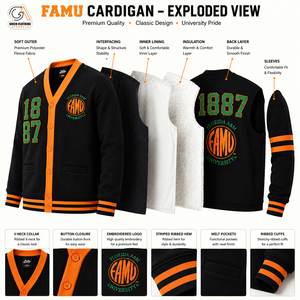 Men's FAMU <b>Cardigan</b> Sweater <b>Black</b> Orange Knitted Winter Wear Solid Color 100% Polyester Breathable - Product Image 5