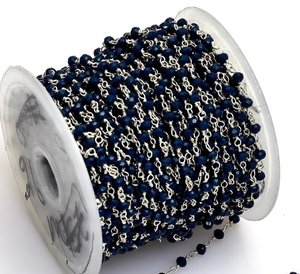Chaîne de chapelet en saphir bleu hydro, perles rondelles facettées de 3 mm, fil plaqué argent, vente en gros - Product Image 2