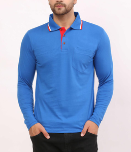 Chemises Polo pour Hommes Piqué 50% Coton/50% Polyester, 220 GSM, Vente en Gros, OEM, Logo Personnalisé, Manches Longues, Coupe Classique, Plaque Contrastante - Product Image 1