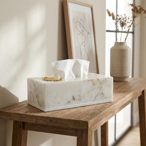White <b>Marble</b> With Gold Leaf Accent Luxury Tissue Box Holder For Home Party And Kitchen Decor Elegant Stylish Napkin Storage Box - Product Image 6