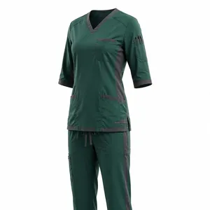 Ensemble de blouses médicales unisexe vert sarcelle à manches courtes avec poches et pantalon à cordon de serrage en polyester respirant, uniforme pour la détection des aiguilles, pour adultes - Product Image 3