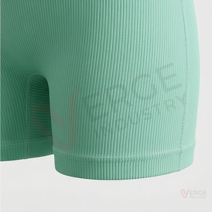 Body gainant côtelé vert menthe sans coutures pour femme avec short taille haute - Product Image 6