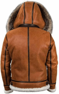 Chaqueta de piel de oveja marrón para hombre, con cuello de piel, estilo clásico y moderno para invierno, venta al por mayor - Product Image 6