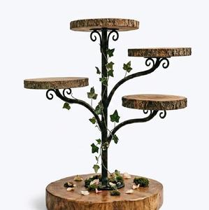 Soporte de Pastel de Bambú de 2 Niveles de Lujo con Asa de Metal Negro, Bandeja para Exhibición de Postres, Decoración para Bodas y Fiestas - Product Image 3