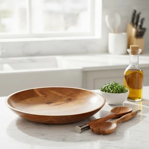 Bol à salade en bois d'acacia fait main, design minimaliste, finition naturelle, non revêtu, écologique, résistant à la chaleur, durable pour la maison - Product Image 1