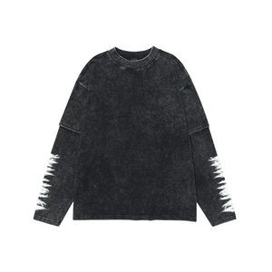 Camiseta de Manga Larga para Hombre, Lavada con Ácido, Hecha con Algodón Premium para Uso Diario y Estilo Urbano - Product Image 4